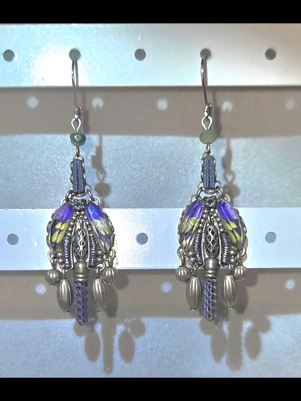 Ayalabar Boho Purple & Green Drop Earrings with Silver Accents